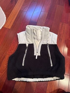 FP Movement by Free People Black and White Sherpa mix cropped Vest